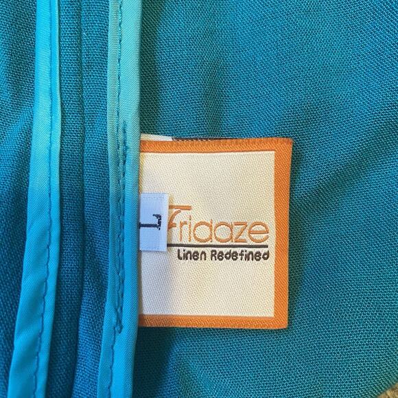 Fridaze Top Womens L 100% Linen Green Collared Button Up Shirt Jacket Lagenlook - Picture 5 of 10